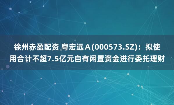 徐州赤盈配资 粤宏远Ａ(000573.SZ)：拟使用合计不超7.5亿元自有闲置资金进行委托理财